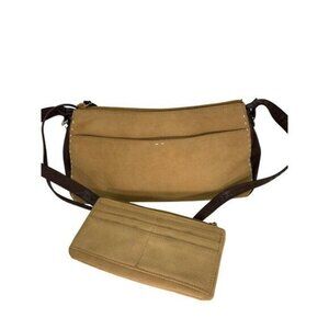 Liz Claiborne Vintage Faux Suede & Leather Shoulder Bag With Matching Pouch